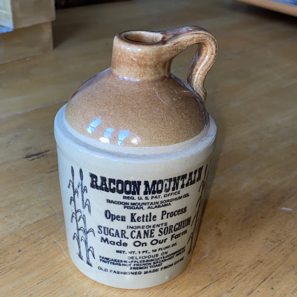 Vintage crock/Jug Brown Ceramic stoneware USA Jug with Handle Racoon Mountain